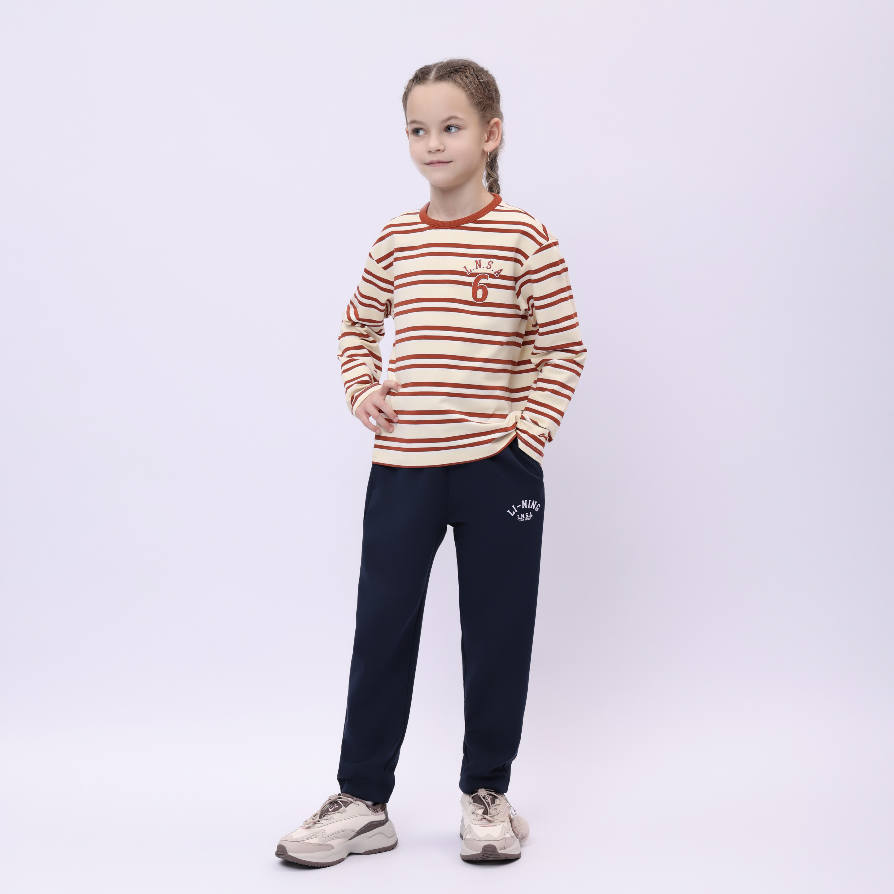 YWDU280-3 Lifestyle Crew Neck Sweatshirt Vanilla Custard Stripes